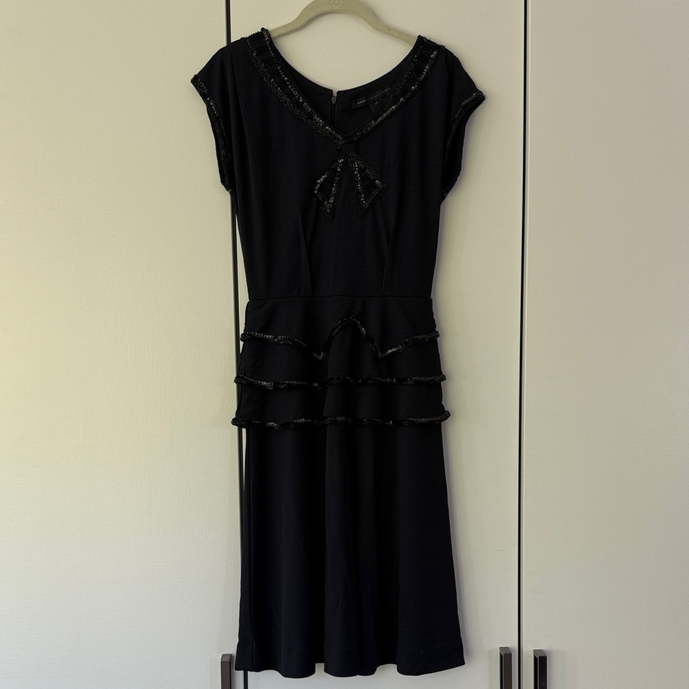 Marc By Marc Jacobs Navy and Black Midi Dress with Ruffle Details